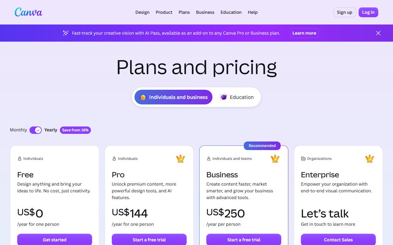 Canva plans and pricing (US), captured October 23, 2026. Figures change; the live page is the source of truth.