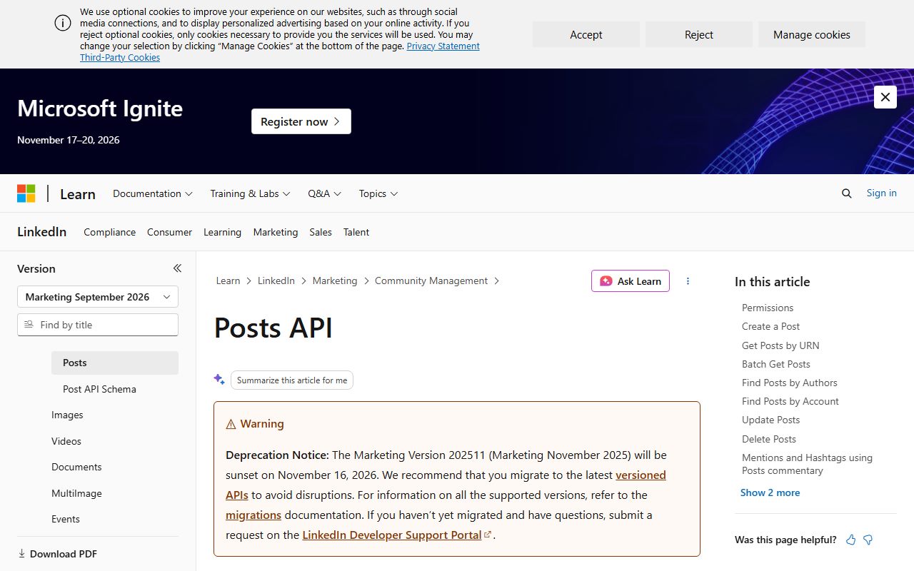 LinkedIn Posts API, captured October 15, 2026. Figures change; the live page is the source of truth.
