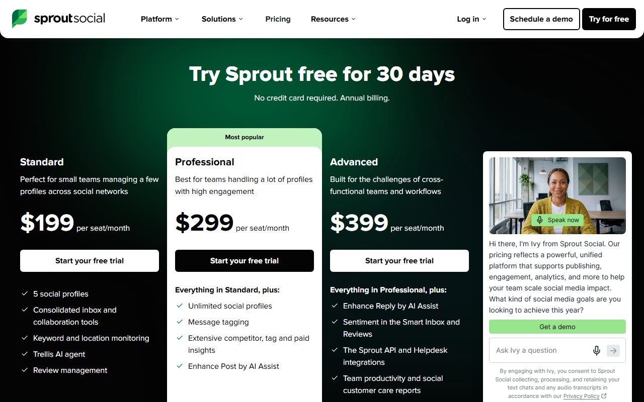 Sprout Social pricing page, captured October 17, 2026. Figures change; the live page is the source of truth.